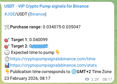Binance pump signal verification for JOE at 25 February 2026, 22:00