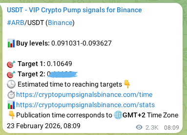 ARB pump verification image from Binance, 25 February 2026, 23:37