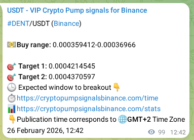 Access the Binance pump signal verification for DENT at 26 February 2026, 15:05 Binance pump signal verification for DENT at 26 February 2026, 15:05