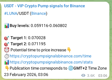 Crypto pump signal proof: Verify LUNA on Binance, 27 February 2026, 07:05 Crypto pump signal proof: LUNA on Binance, 27 February 2026, 07:05