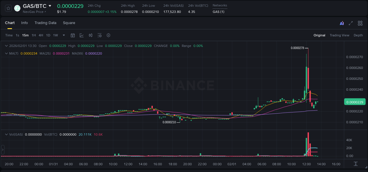 Crypto market update: GAS pump on Binance, 01 February 2026, 12:14 Crypto market update: GAS pump on Binance, 01 February 2026, 12:14