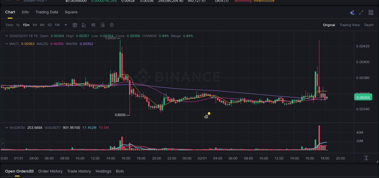Study volume dynamics: DATA pump acceleration on Binance, 01 February 2026, 17:20 Volume profile analysis: DATA pump acceleration on Binance, 01 February 2026, 17:20