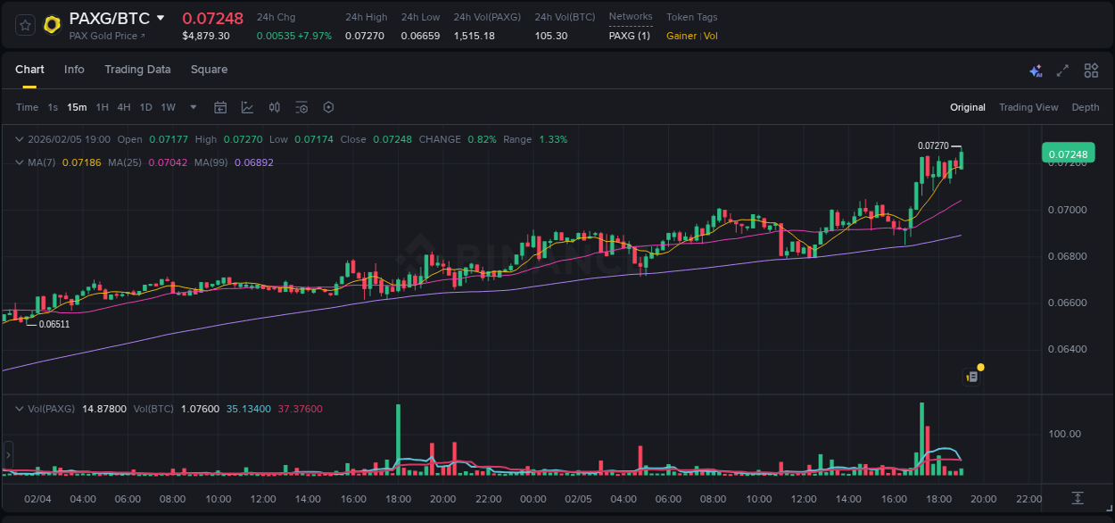 Binance pump report for PAXG on 05 February 2026, 19:13