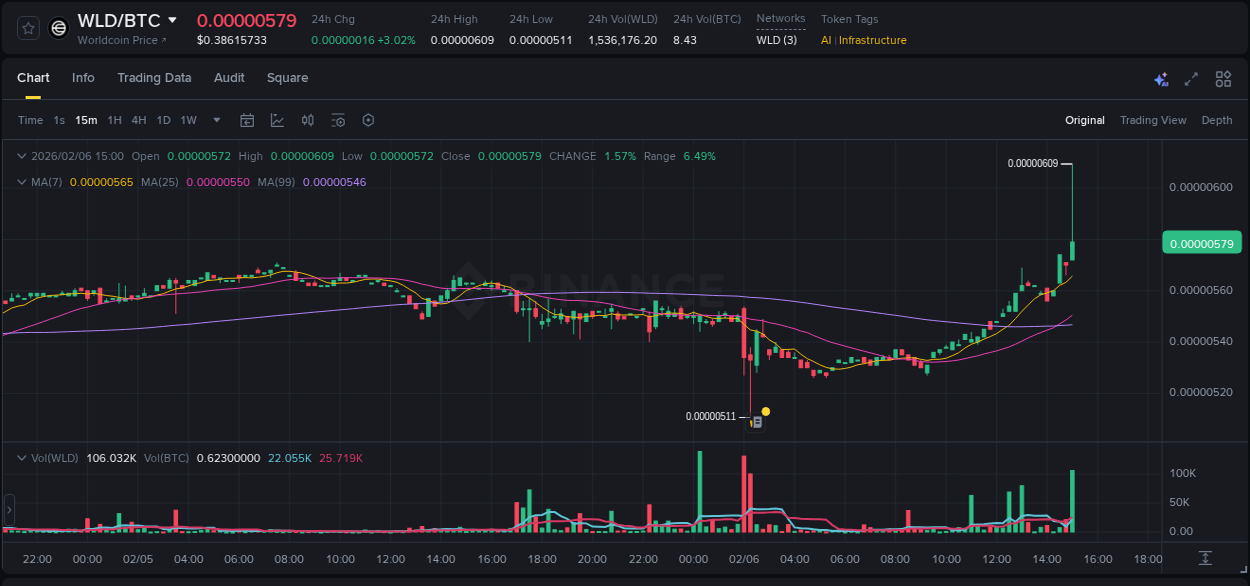 Detailed report of WLD's pump on Binance at 06 February 2026, 15:07