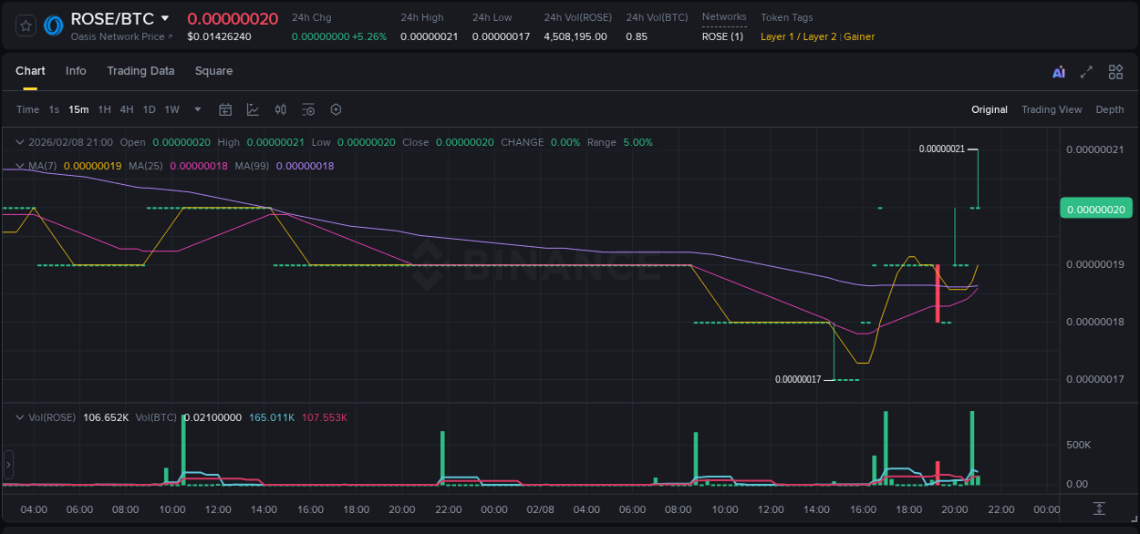 Market analysis: ROSE pump on Binance at 08 February 2026, 21:07