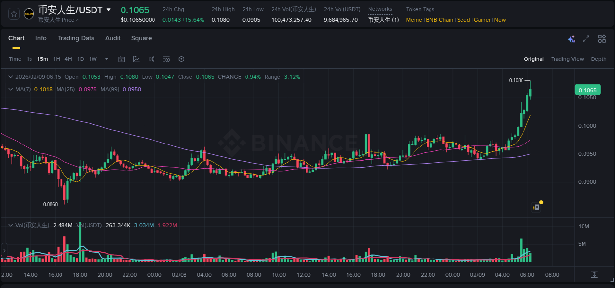 Detailed report of 币安人生's pump on Binance at 09 February 2026, 06:21