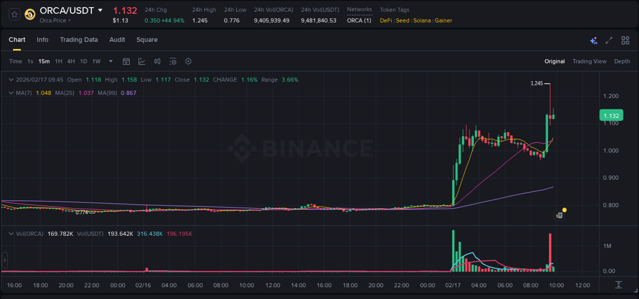 Detailed insights into ORCA's pump on Binance at 17 February 2026, 09:32 Detailed report of ORCA's pump on Binance at 17 February 2026, 09:32