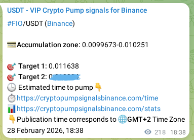 Authenticated proof of FIO's pump signal on Binance at 01 March 2026, 00:41