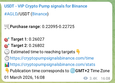 Real-time proof of AGLD pump signal on Binance, 05 March 2026, 13:05