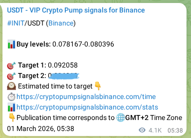 Real-time proof of INIT pump signal on Binance, 06 March 2026, 07:58