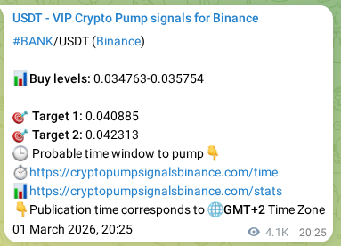 Authenticated BANK pump signal on Binance, 06 March 2026, 13:56