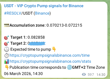 Authenticated proof of RESOLV's pump signal on Binance at 07 March 2026, 06:36