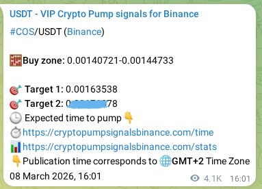 Binance trading signal proof for COS pump, 14 March 2026, 09:17 Binance trading signal proof for COS pump, 14 March 2026, 09:17