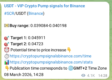 Trading signal proof: SCR pump from Binance, 14 March 2026, 09:58 Trading signal proof: SCR pump from Binance, 14 March 2026, 09:58