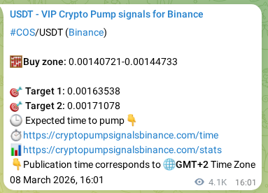 Crypto market signal proof: COS pump on Binance, 14 March 2026, 12:50 Crypto market signal proof: COS pump on Binance, 14 March 2026, 12:50