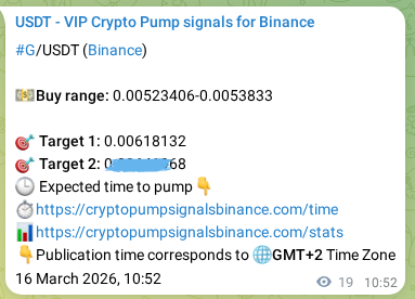 Crypto trading signal proof: G pump on Binance, 16 March 2026, 11:08 Crypto trading signal proof: G pump on Binance, 16 March 2026, 11:08