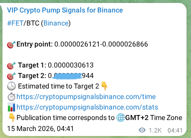 Proof of FET pump signal on Binance at 16 March 2026, 14:19