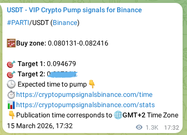 Real-time proof of PARTI pump signal on Binance, 17 March 2026, 05:09