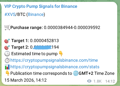 Proof of XVS pump signal on Binance at 17 March 2026, 17:30