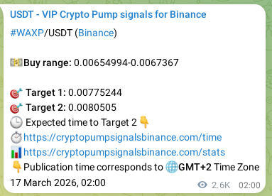 WAXP pump signal verification from Binance, timestamp: 20 March 2026, 03:20