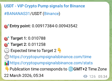 Binance pump signal proof for BANANAS31 on 22 March 2026, 09:03