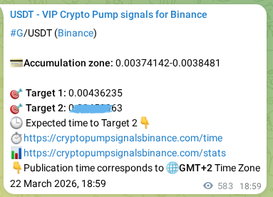 Trading signal proof: G pump from Binance, 23 March 2026, 11:10 Trading signal proof: G pump from Binance, 23 March 2026, 11:10