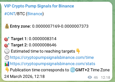 Authenticated proof of ONT's pump signal on Binance at 24 March 2026, 13:18