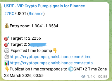 Live proof of ZRO pump signal on Binance, 24 March 2026, 16:58