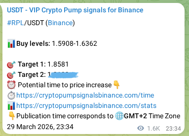 Crypto signal proof: RPL pump on Binance, 31 March 2026, 19:50