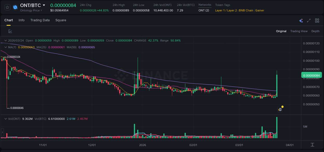Detailed report of ONT's pump on Binance at 24 March 2026, 13:18