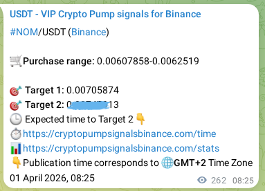 Signal proof for NOM pump on Binance at 01 April 2026, 15:29