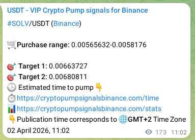 Authenticate the signal for SOLV pump on Binance at 02 April 2026, 14:45 Signal authentication: SOLV pump on Binance at 02 April 2026, 14:45
