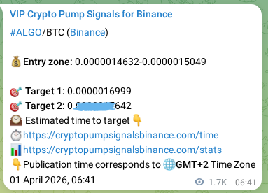 Proof of ALGO pump signal on Binance at 03 April 2026, 05:27