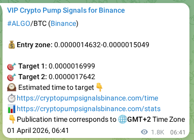 Authenticated proof of ALGO's pump signal on Binance at 03 April 2026, 08:06