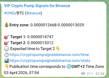 Trading signal proof: ONG pump from Binance, 03 April 2026, 13:14
