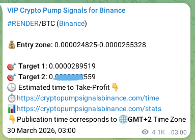 Crypto trading signal proof: RENDER pump on Binance, 03 April 2026, 20:08