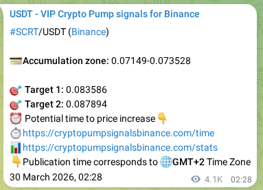 Binance trading signal proof for SCRT pump, 04 April 2026, 05:15