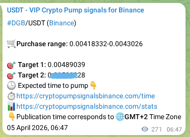 Crypto trading signal proof: DGB pump on Binance, 05 April 2026, 14:19 Crypto trading signal proof: DGB pump on Binance, 05 April 2026, 14:19