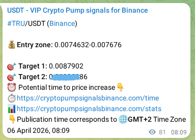 Trading signal proof: TRU pump from Binance, 06 April 2026, 09:55 Trading signal proof: TRU pump from Binance, 06 April 2026, 09:55