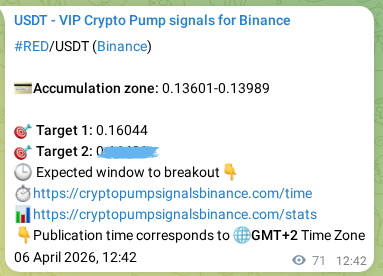 Live proof of RED pump signal on Binance, 06 April 2026, 13:01