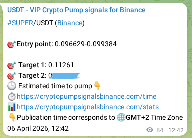 Signal proof for SUPER pump on Binance at 06 April 2026, 13:26