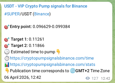 Binance trading signal confirmation for SUPER pump, 06 April 2026, 14:40