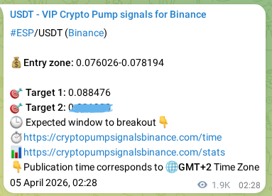 Signal verification: Confirm ESP pump on Binance at 07 April 2026, 07:08 Signal verification: ESP pump on Binance at 07 April 2026, 07:08