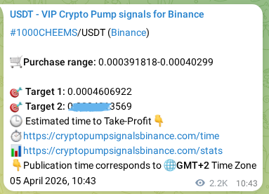 Proof of 1000CHEEMS pump signal on Binance at 07 April 2026, 23:13