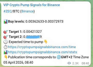 Proof of ZEC pump signal on Binance at 07 April 2026, 23:38