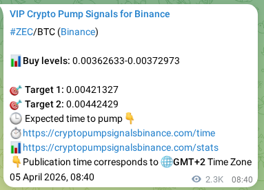 Proof of ZEC pump signal on Binance at 07 April 2026, 23:45