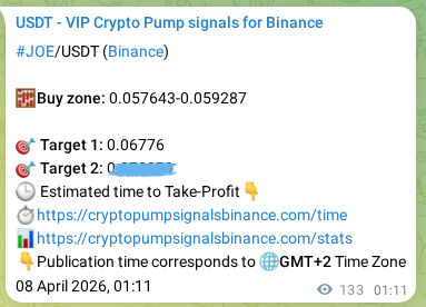 Crypto market signal proof: JOE pump on Binance, 08 April 2026, 03:53
