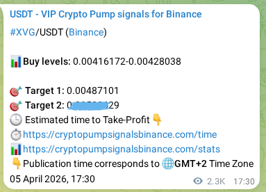 Authenticated XVG pump signal on Binance, 08 April 2026, 10:19