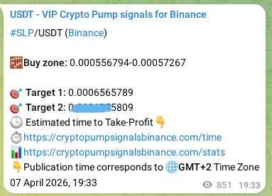 Crypto market signal confirmation: SLP pump on Binance, 08 April 2026, 19:11