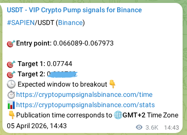 Crypto market signal proof: SAPIEN pump on Binance, 09 April 2026, 18:35